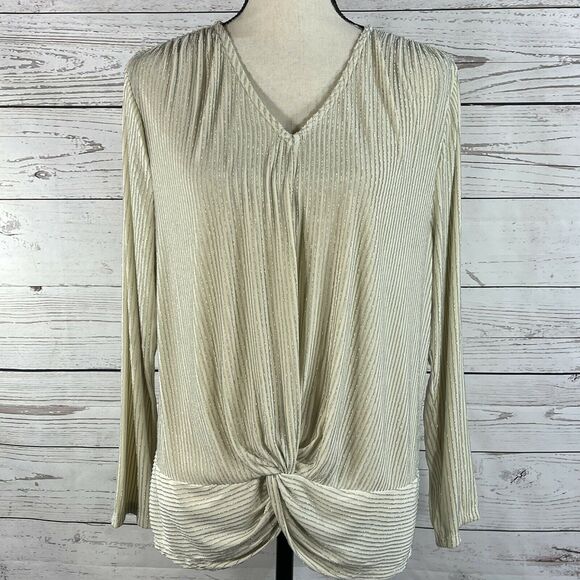 Alfani 3X-Large Top Stretch Twisted Front Long Sleeves V-Neck Metallic Striped - Picture 2 of 10
